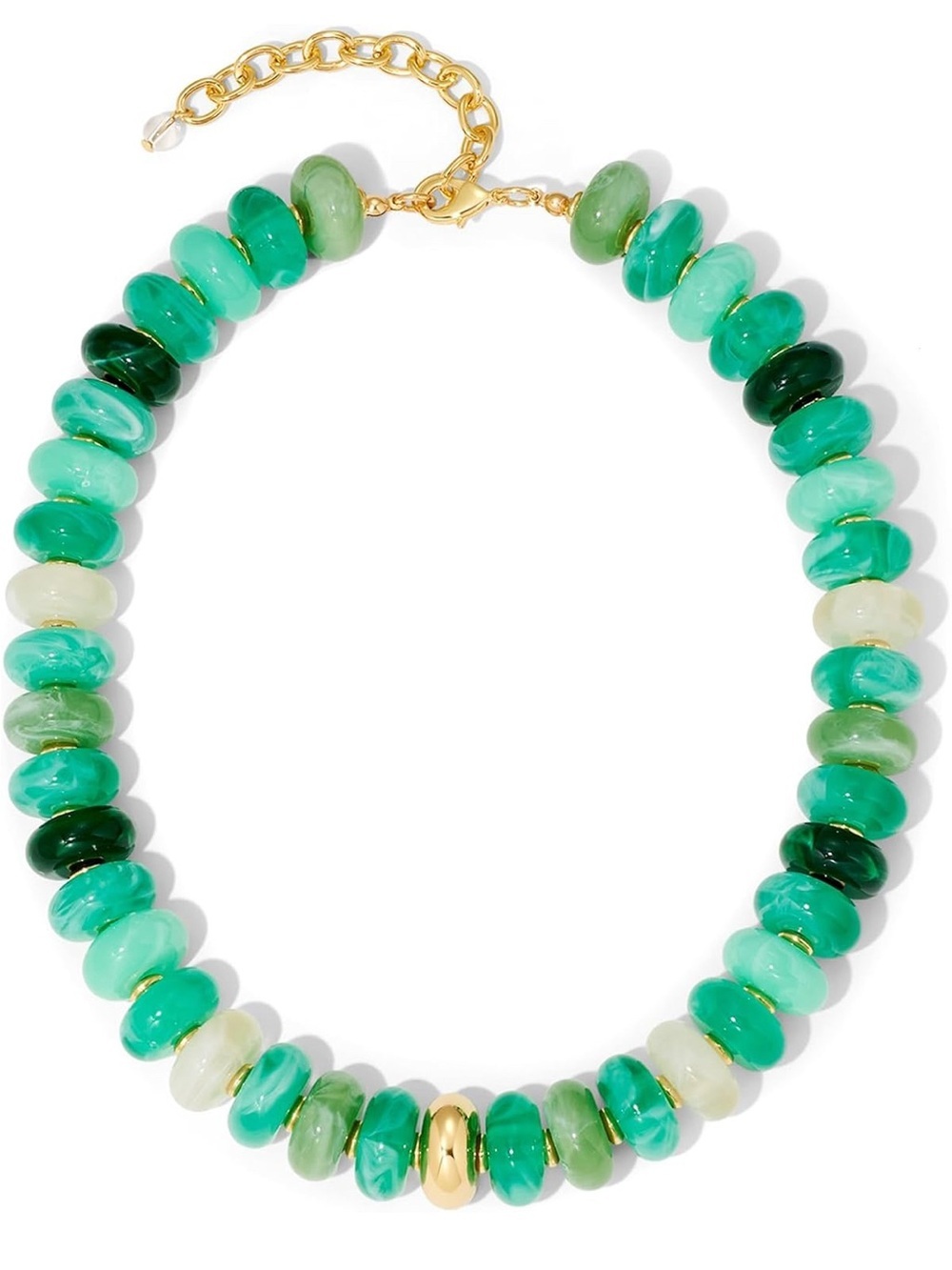 Statement Green Beaded Necklace with Gold Accents